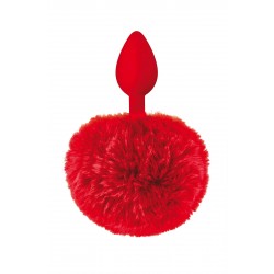 Silicone Bunny Tail Butt Plug - Red