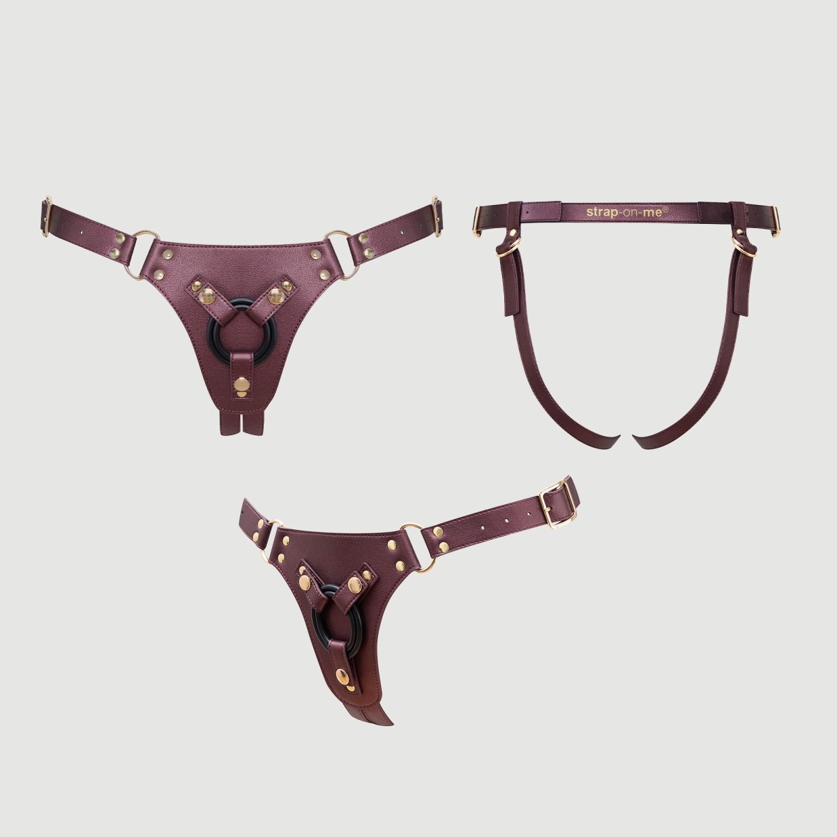 Leatherette Generous Double Ring Open Harness - Bronze by Sexopolis