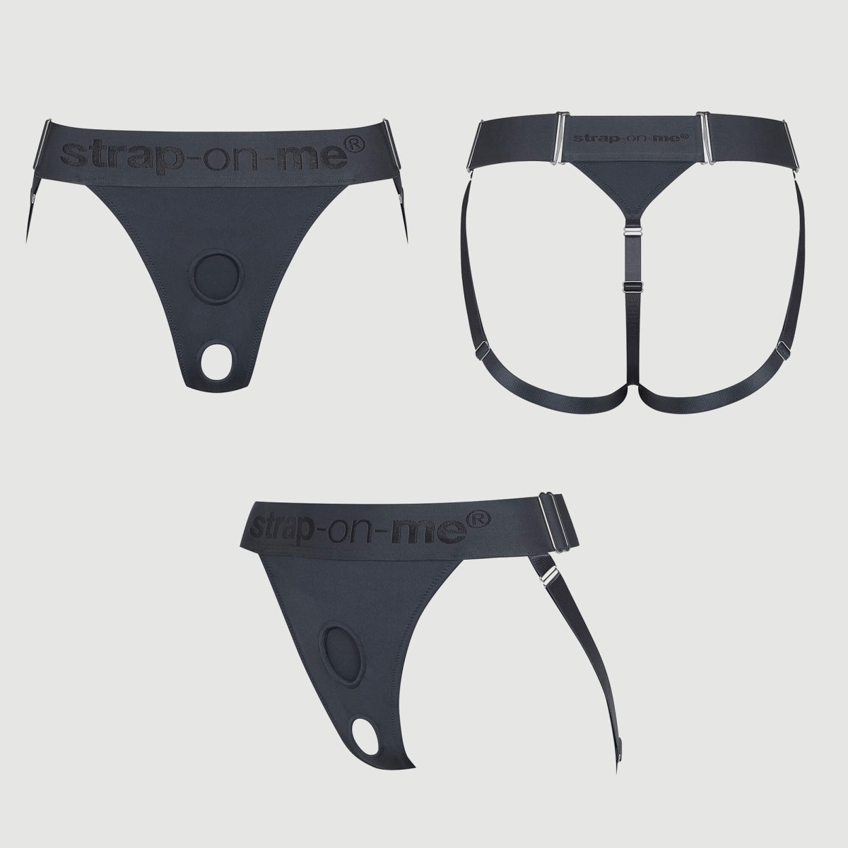 Unique Double Penetration Strap On Harness - Gray by Sexopolis