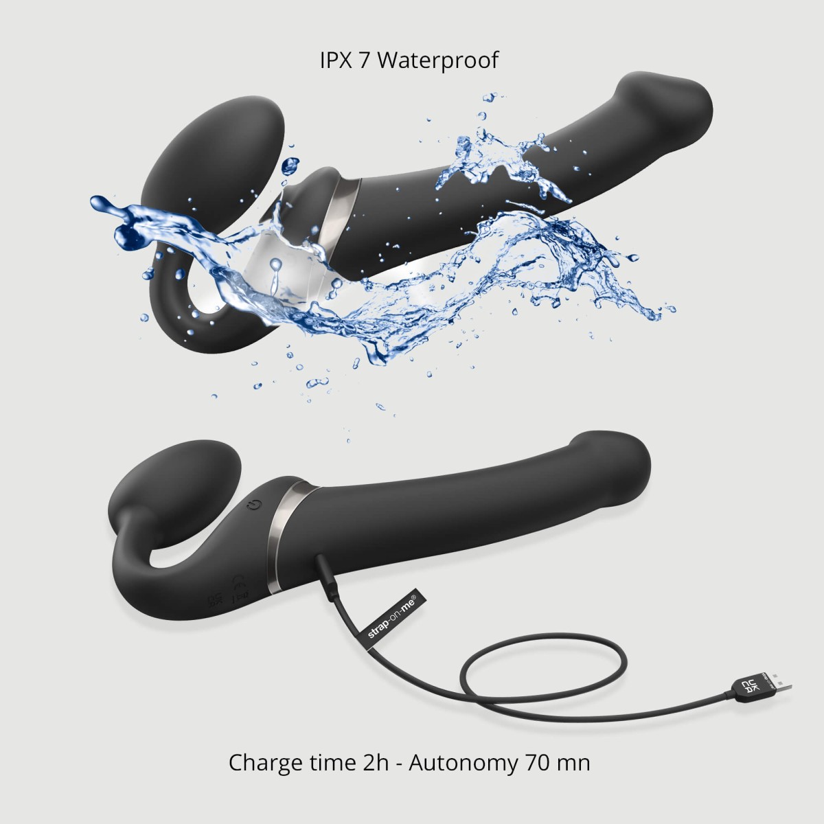 Medium Silicone Multi Orgasm Clitoral Sucking Bendable Strapless Strap On - Black by Sexopolis