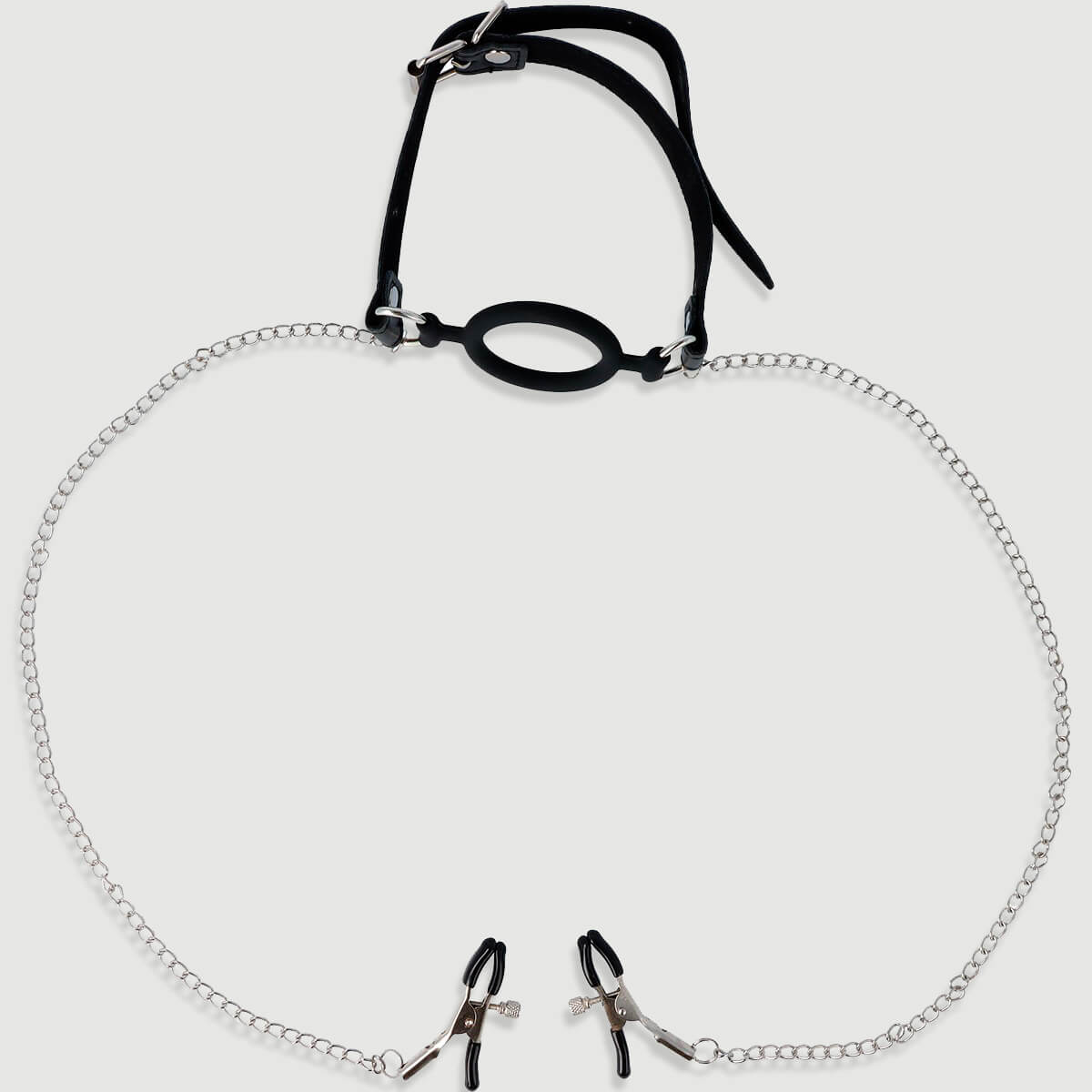 No. 35 Nipple Clamps With Open Mouth Gag & Chain - Silver by Sexopolis