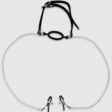 No. 35 Nipple Clamps With Open Mouth Gag & Chain - Silver