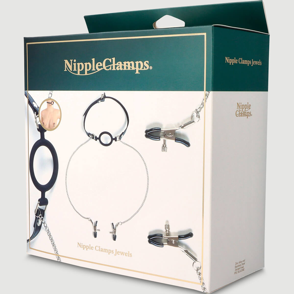 No. 35 Nipple Clamps With Open Mouth Gag & Chain - Silver by Sexopolis