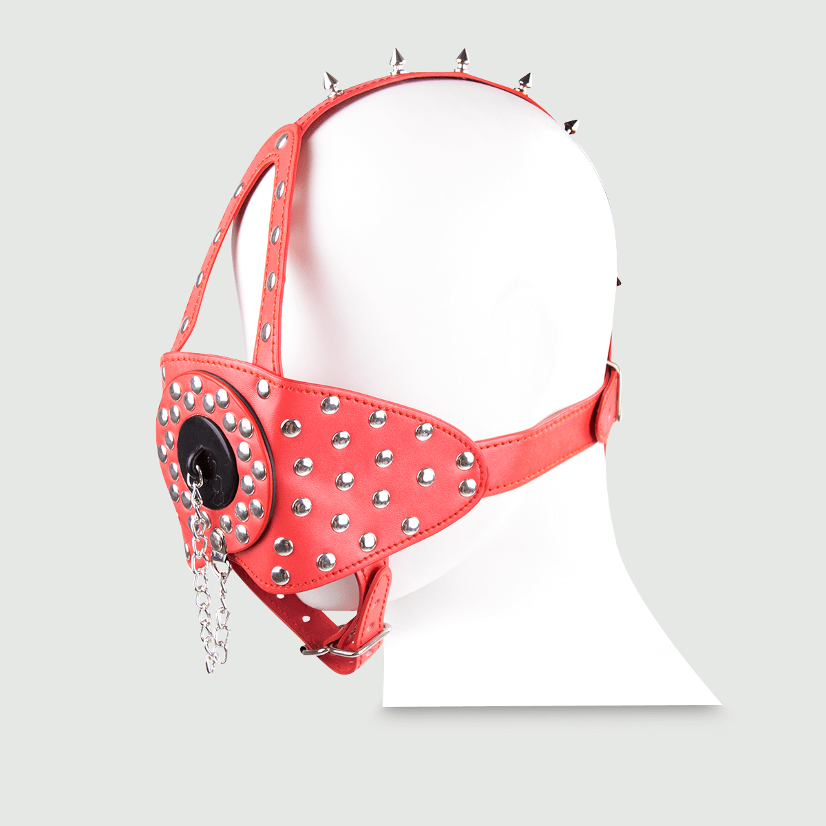 Δερμάτινο Φίμωτρο Μάσκα Με Τρουκς & O Ring Με ΑποσπώΜενη Τάπα Leather Gag Mask With Studs & O Ring With Removable Plug - Ροζ by Sexopolis