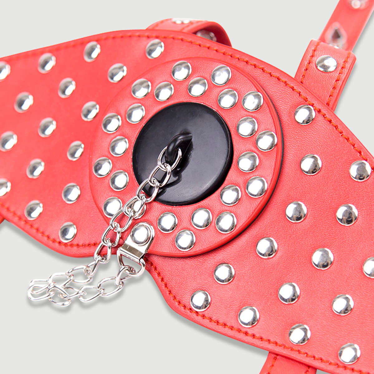 Δερμάτινο Φίμωτρο Μάσκα Με Τρουκς & O Ring Με ΑποσπώΜενη Τάπα Leather Gag Mask With Studs & O Ring With Removable Plug - Ροζ by Sexopolis