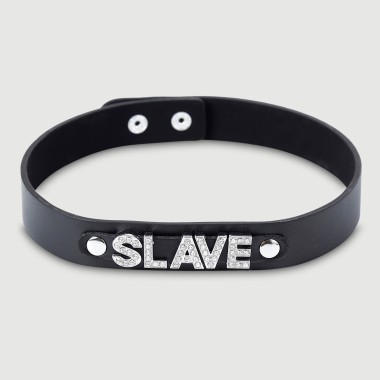 Δερμάτινο Choker Με Στρας SLAVE Leather Choker With Rhinestone SLAVE – Μαύρο