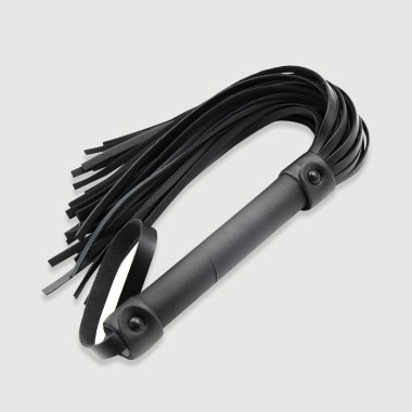 Δερμάτινο Flogger Με Φαρδιές Φούντες & Λουράκι Χειρός Leather Flogger With Wide Strands & Wrist Loop - Μαύρο