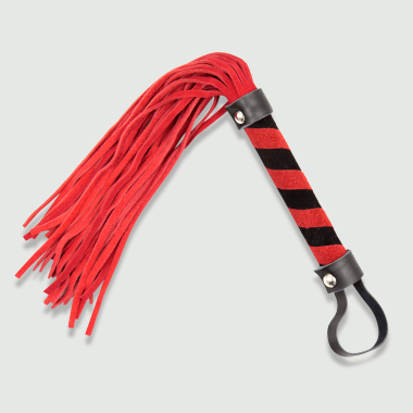 Flogger Με Δερμάτινες Ουρές & Λαβή Zebra Style Flogger With Leather Strands & Zebra Style Handle - Κόκκινο
