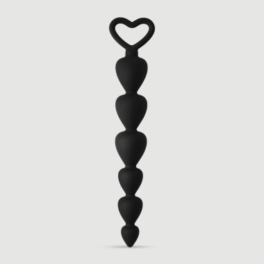 Anal Intruder Big Heart Shaped Silicone Anal Beads - Black