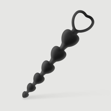 Anal Intruder Heart Shaped Silicone Anal Beads - Black
