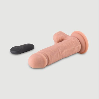 R12 Remote Controlled Realistic Silicone Vibrator with Balls & Suction Cup - Flesh