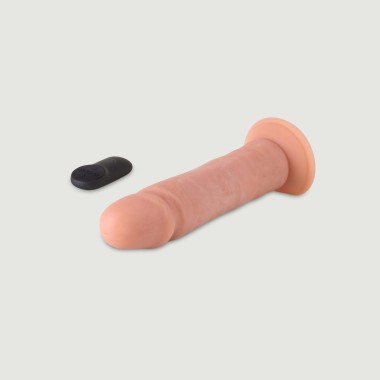 R1 Remote Controlled Realistic Silicone Vibrator with Suction Cup - Flesh