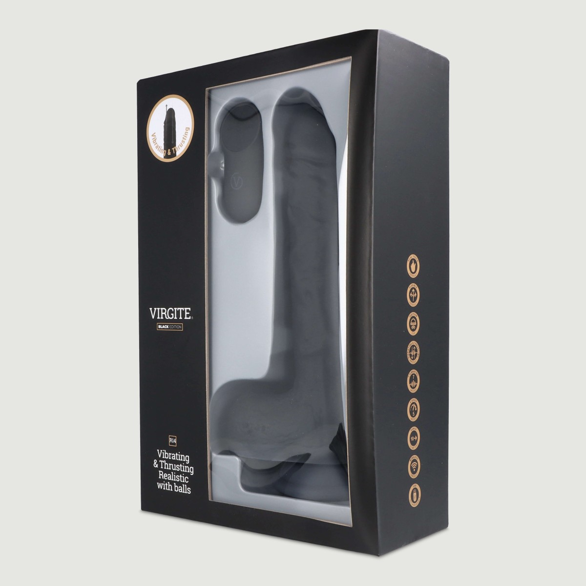 R14 Thrusting Realistic Remote Controlled Silicone Vibrator with Suction Cup & Balls - Black by Sexopolis