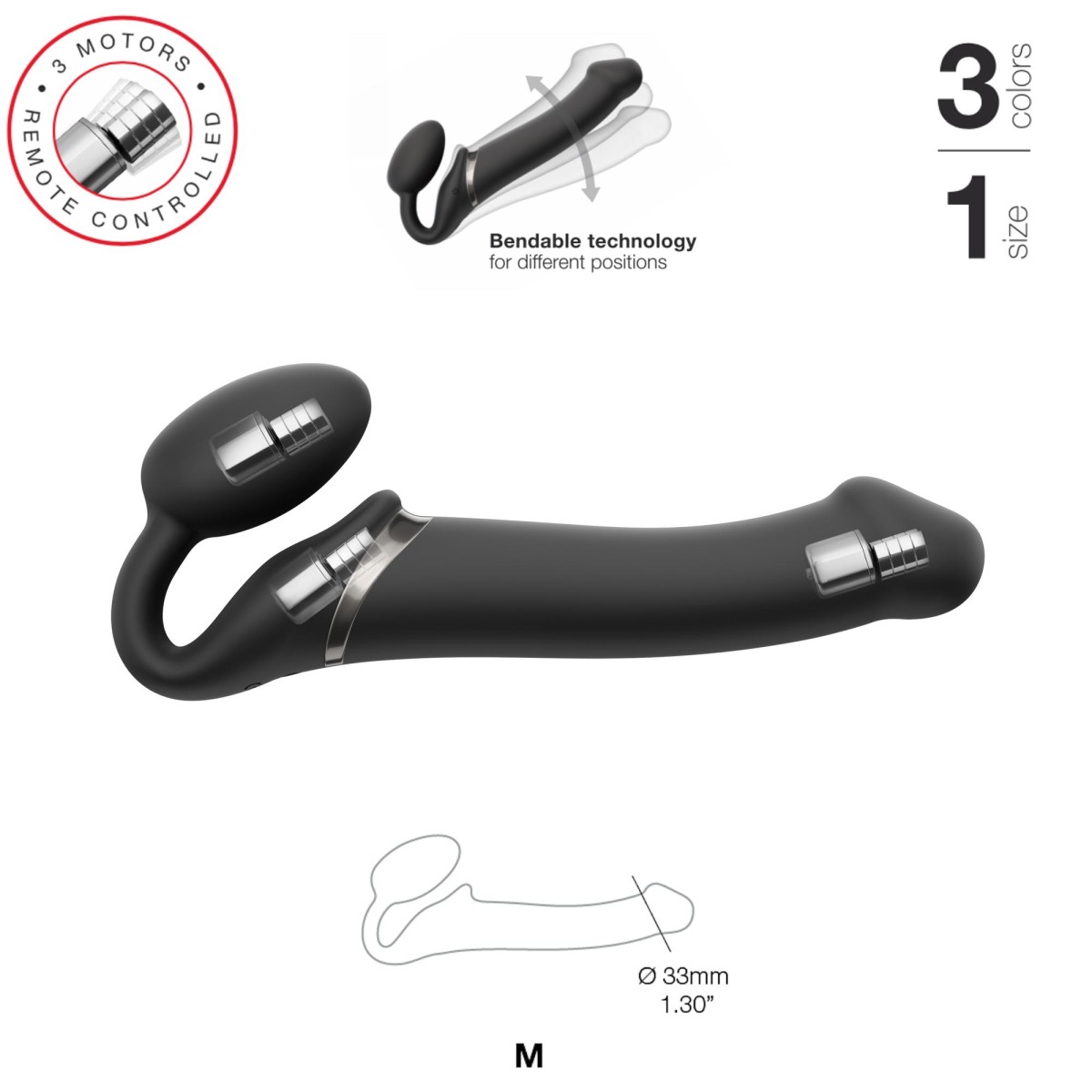 Ασύρματο Δονούμενο Strapless Strap On Σιλικόνης 3 Motor Remote Controlled Medium Vibrating Silicone Strapless Strap On - Μαύρο by Sexopolis