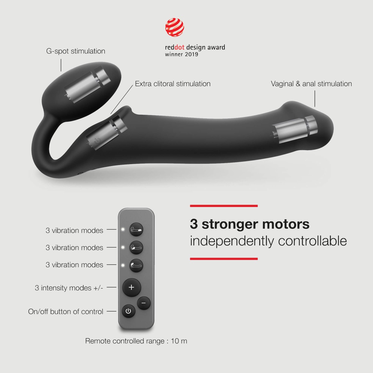 Ασύρματο Δονούμενο Strapless Strap On Σιλικόνης 3 Motor Remote Controlled Medium Vibrating Silicone Strapless Strap On - Μαύρο by Sexopolis