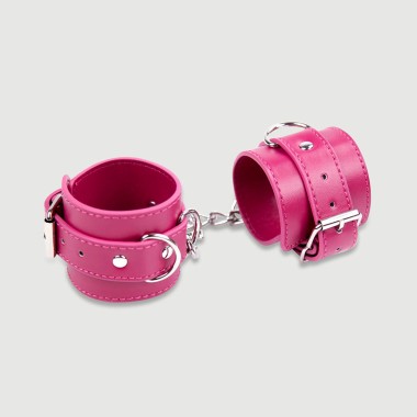 Δερμάτινες Χειροπέδες Με Τριπλό Κρίκο Leather Handcuffs With Triple Ring – Φούξια