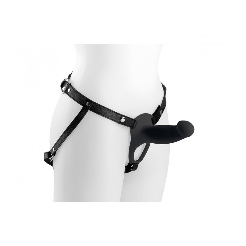 H1 Hollow Small Silicone Strap On with Harness - Black | Male Strap Ons
