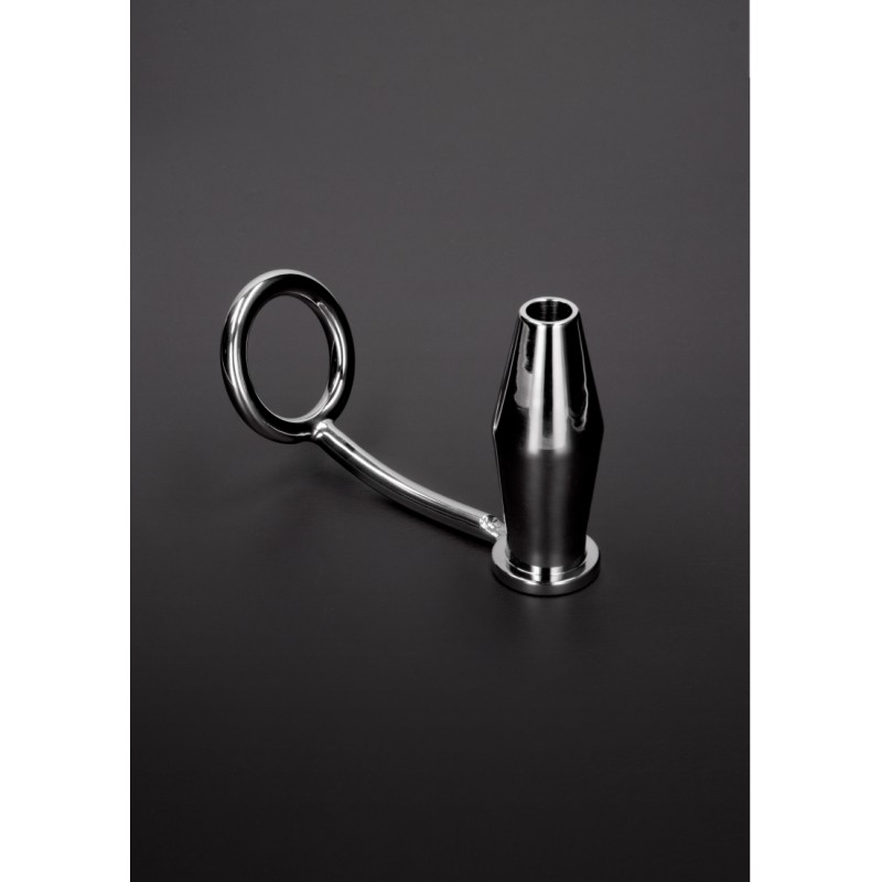 Μεταλλικό Δαχτυλίδι Πέους με Ανοιχτή Πρωκτική Σφήνα Metal Ring 45 mm with Tunnel Butt Plug - Ασημί | Ανοιχτές Σφήνες
