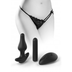 Bowtie Bikini with Remote Controlled Bullet Vibrator & Butt Plug - Black | Remote Controlled Toys