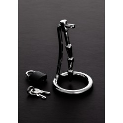 Μεταλλικό Δαχτυλίδι Πέους με Sound Ουρήθρας & Κλειδαριά The Humped Cock Trap Ring & Sound 45mm - Ασημί | Βασανισμός Πέους & Όρχεων - CBT