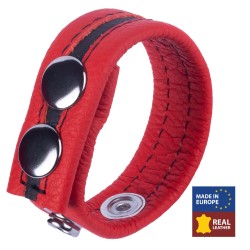 Adjustable Leather Cock Ring with 2 Snaps - Red | Cock Rings