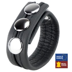 Adjustable Leather Cock Ring with 3 Snaps - Black | Cock Rings