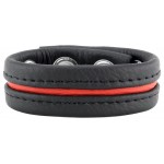 Adjustable Leather Cock Ring with 3 Snaps - Black/Red | Cock Rings