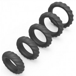 5 Piece Silicone Cock Ring Set - Black | Cock Rings