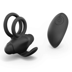 Remote Controlled Mr & Mrs Double Vibrating Cock Ring - Black