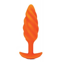 Πρωκτική Σφήνα με Δόνηση & Ραβδώσεις B-Vibe Swirl Textured & Vibrating Butt Plug - Πορτοκαλί | Δονούμενες Πρωκτικές Σφήνες