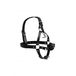 Head Harness with Breathable Ball Gag & Nose Hooks - Black