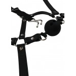 Head Harness with Breathable Ball Gag & Nose Hooks - Black | Ball Gags