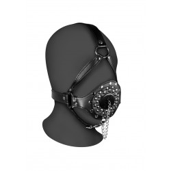Ανοιχτό Φίμωτρο με Δέσιμο Κεφαλιού Open Mouth Gag Head Harness with Plug Stopper - Μαύρο | Φίμωτρα