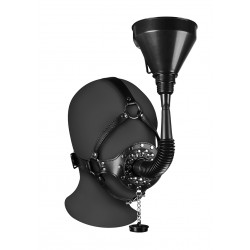 Open Mouth Gag Head Harness with Piss Funnel - Black