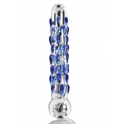 Diamond Dazzler Dotted Glass Dildo - Transparent/Blue