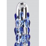 Diamond Dazzler Dotted Glass Dildo - Transparent/Blue | Glass Dildos