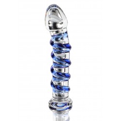 Gemstone G-Spot Glass Dildo with Ribs - Transparent/Blue