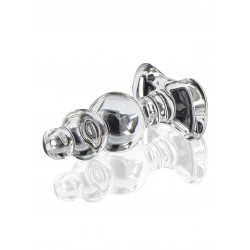 Crystal Jewel Glass Butt Plug with Beads - Transparent