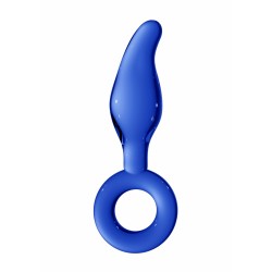 Γυάλινη Κυρτή Πρωκτική Σφήνα με Λαβή Gripper Curved Butt Plug with Handle - Μπλε