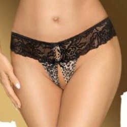 Penthouse Leopard Pure Instincts Crotchless Panty - Black | Plus Size Panties - G String