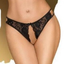 Penthouse Naughty Valentine Crotchless Panty - Black | Plus Size Panties - G String