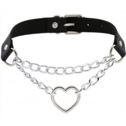 Metal Heart Collar with Chain - Black | Collars