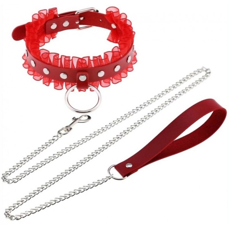 Κολάρο με Λουρί Frany Collar with Leash - Κόκκινο | Κολάρα