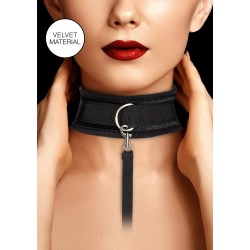 Κολάρο με Λουρί Velvet & Velcro Adjustable Collar with Leash - Μαύρο | Κολάρα