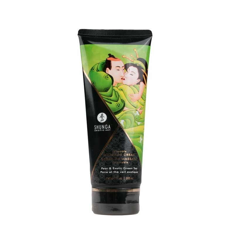 Εδώδιμη Κρέμα για Μασάζ Γλυκό Αχλάδι & Πράσινο Τσάι Shunga Kissable Massage Cream Pear & Green Tea - 200 ml | Λάδια για Μασάζ