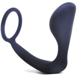 Ass Gasm Silicone Cock Ring with Butt Plug - Black | Prostate Massagers