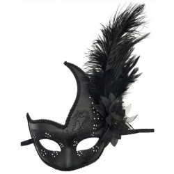 Βενετσιάνικη Μάσκα με Φτερό Venezian Feather Eye Mask - Μαύρη | Μάσκες