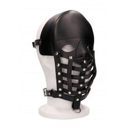 Leather Male Mask with Frontal Binders - Black