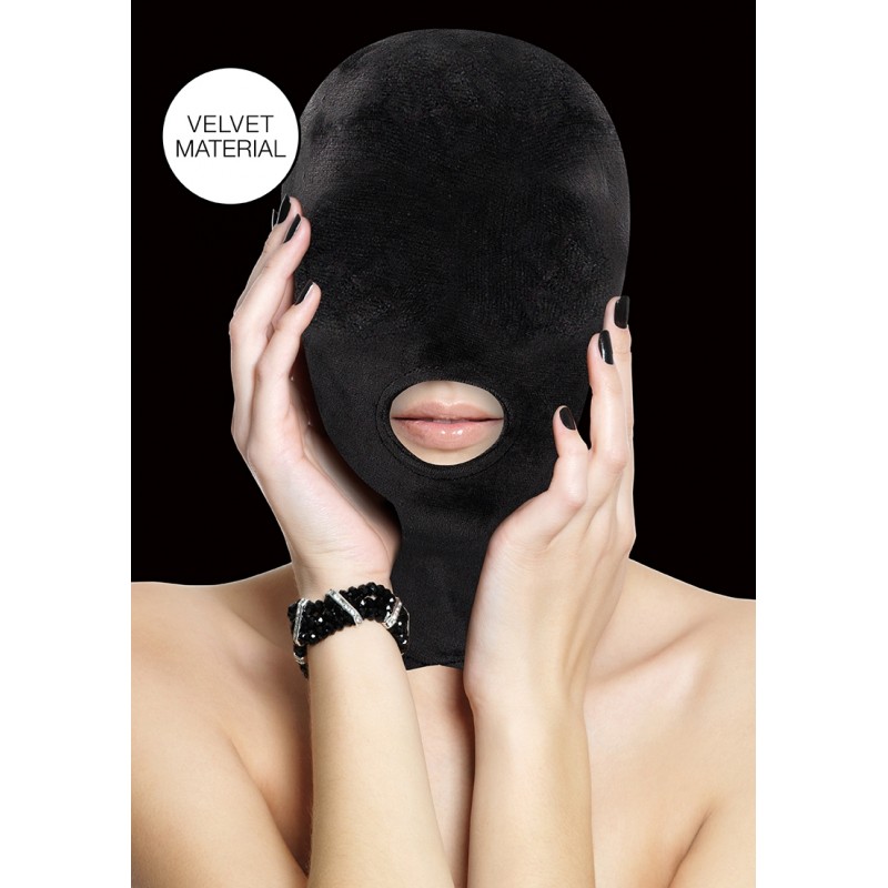 Velvet & Velcro Full Face Mask with Mouth Opening - Black | Blindfolds & Masks