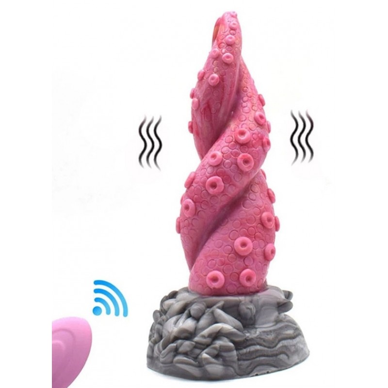 Ασύρματο Δονούμενο Dildo Σιλικόνης με Βεντούζες Silicone Remote Controlled Vibrating Monster Dildo with Tentacles - Ροζ | Fantasy Dildos